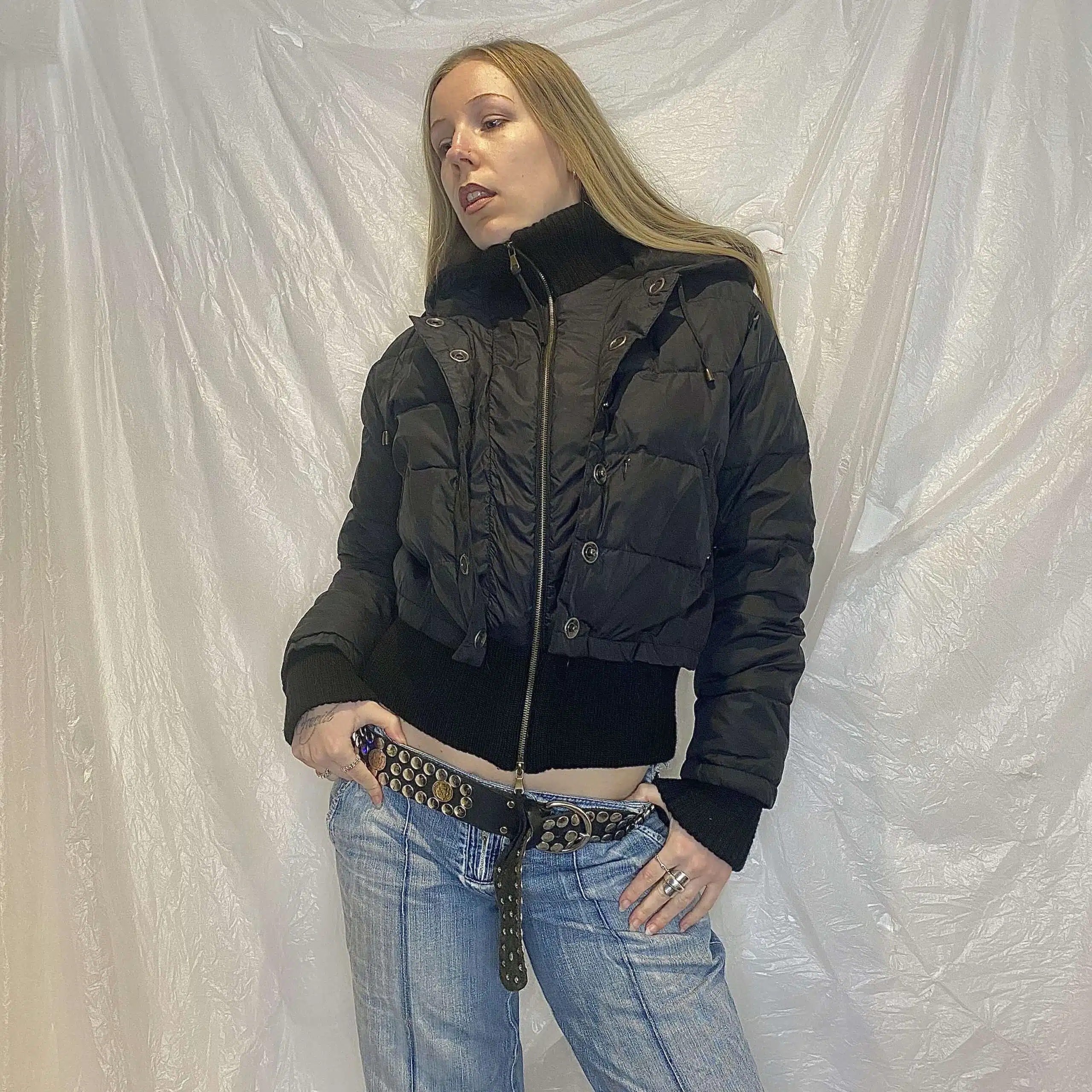 Y2K Phard Black Cropped Puffer Coat (M/L) - Image 3