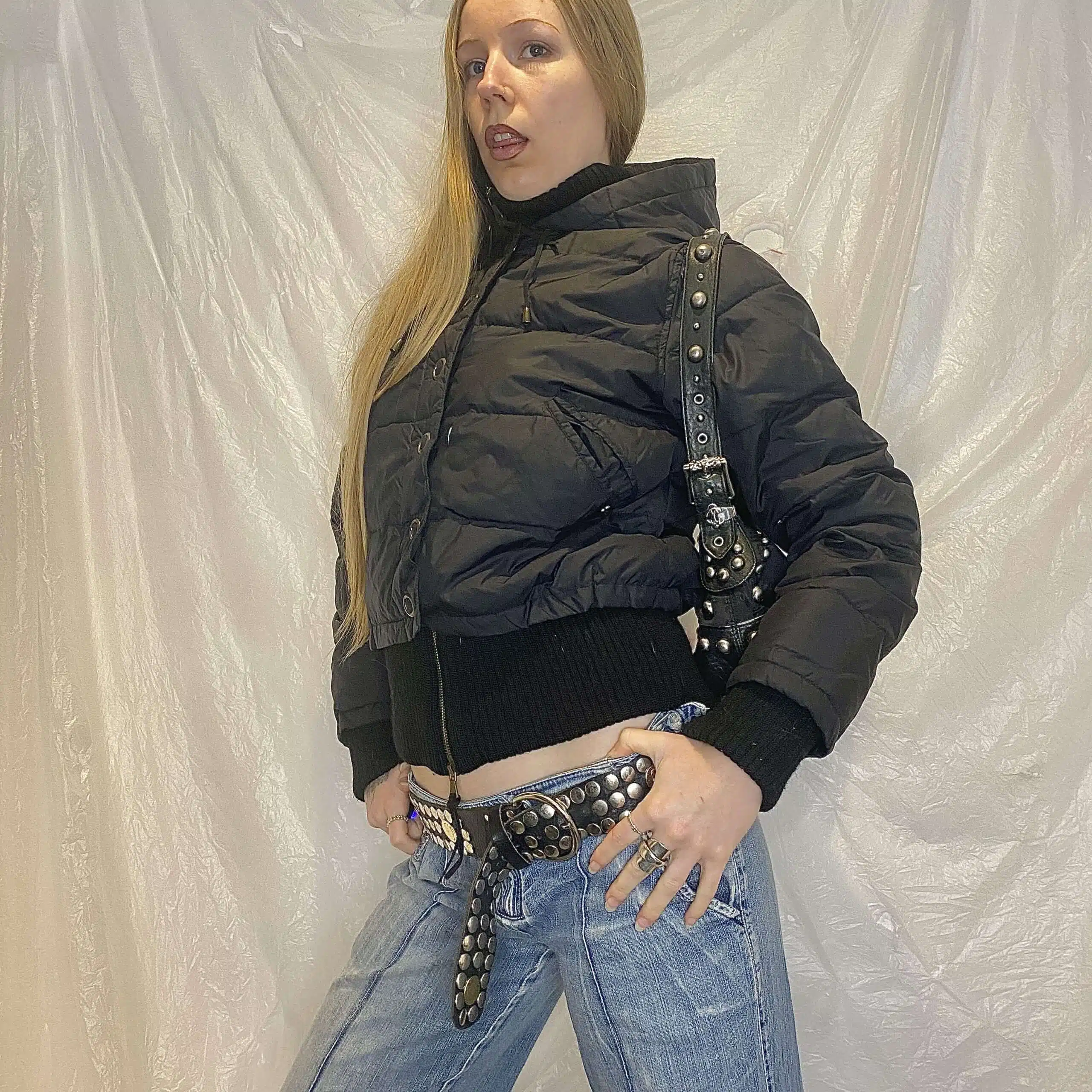 Y2K Phard Black Cropped Puffer Coat (M/L)