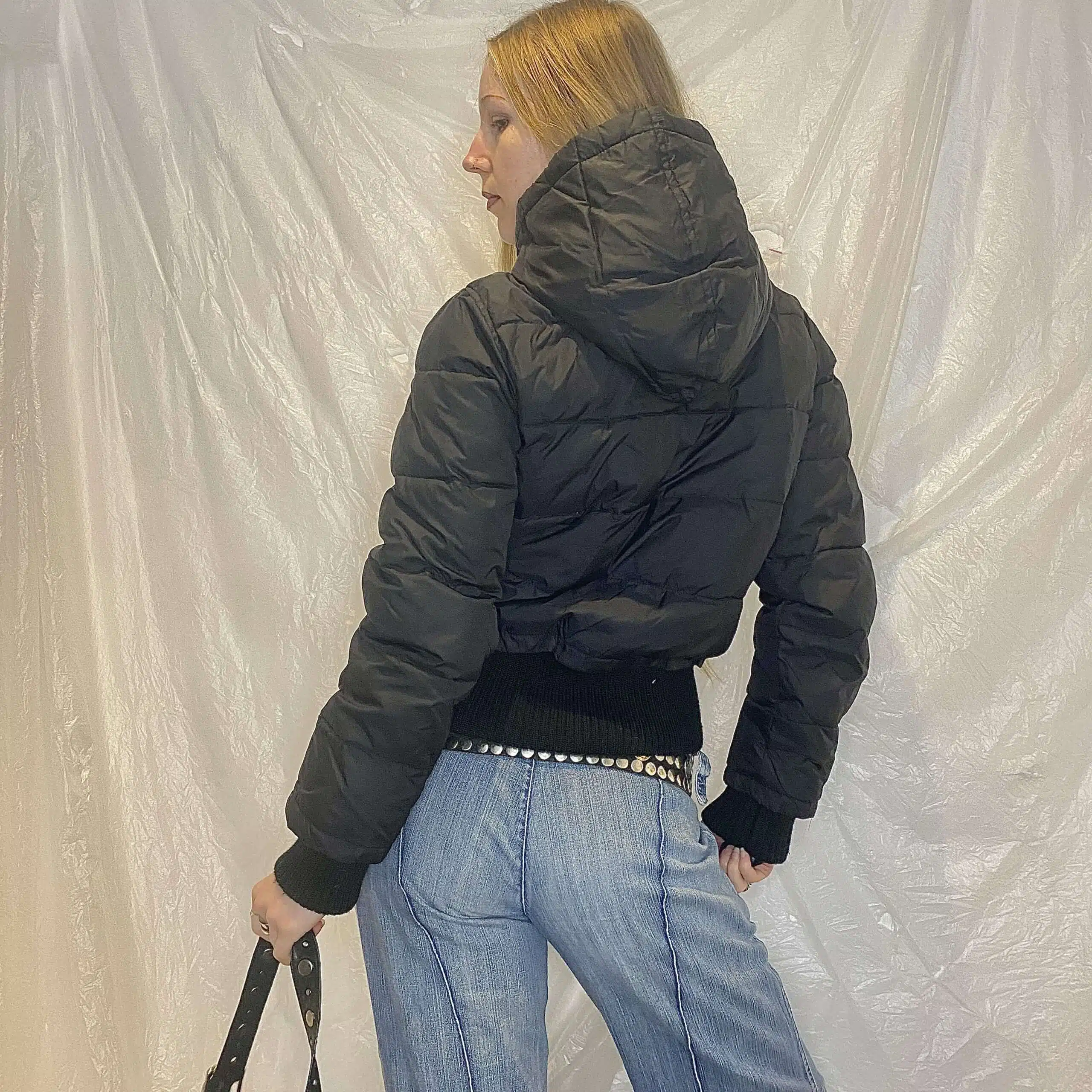 Y2K Phard Black Cropped Puffer Coat (M/L) - Image 4