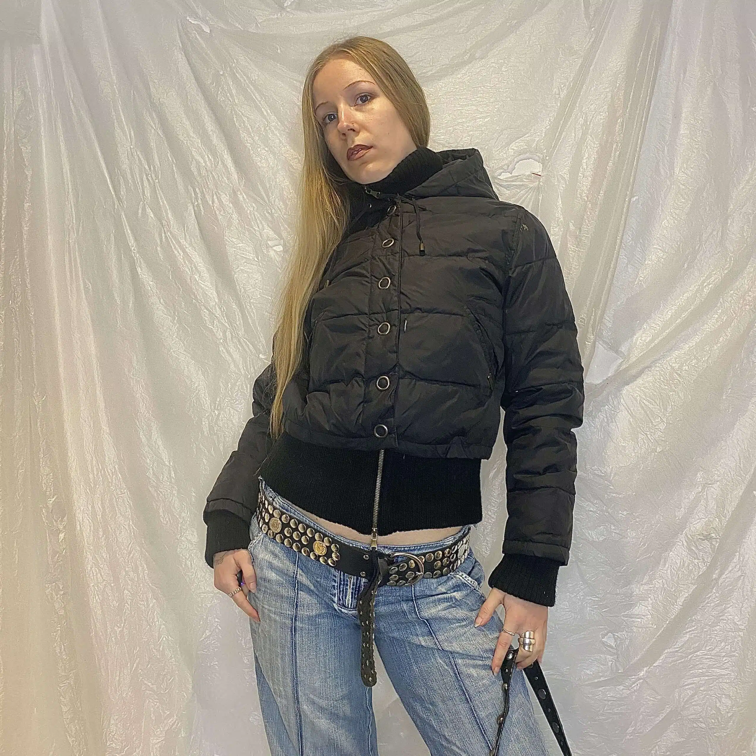 Y2K Phard Black Cropped Puffer Coat (M/L) - Image 5