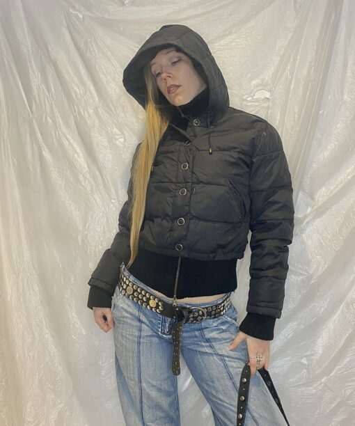 Alternative view of Y2K Phard Black Cropped Puffer Coat (M/L)