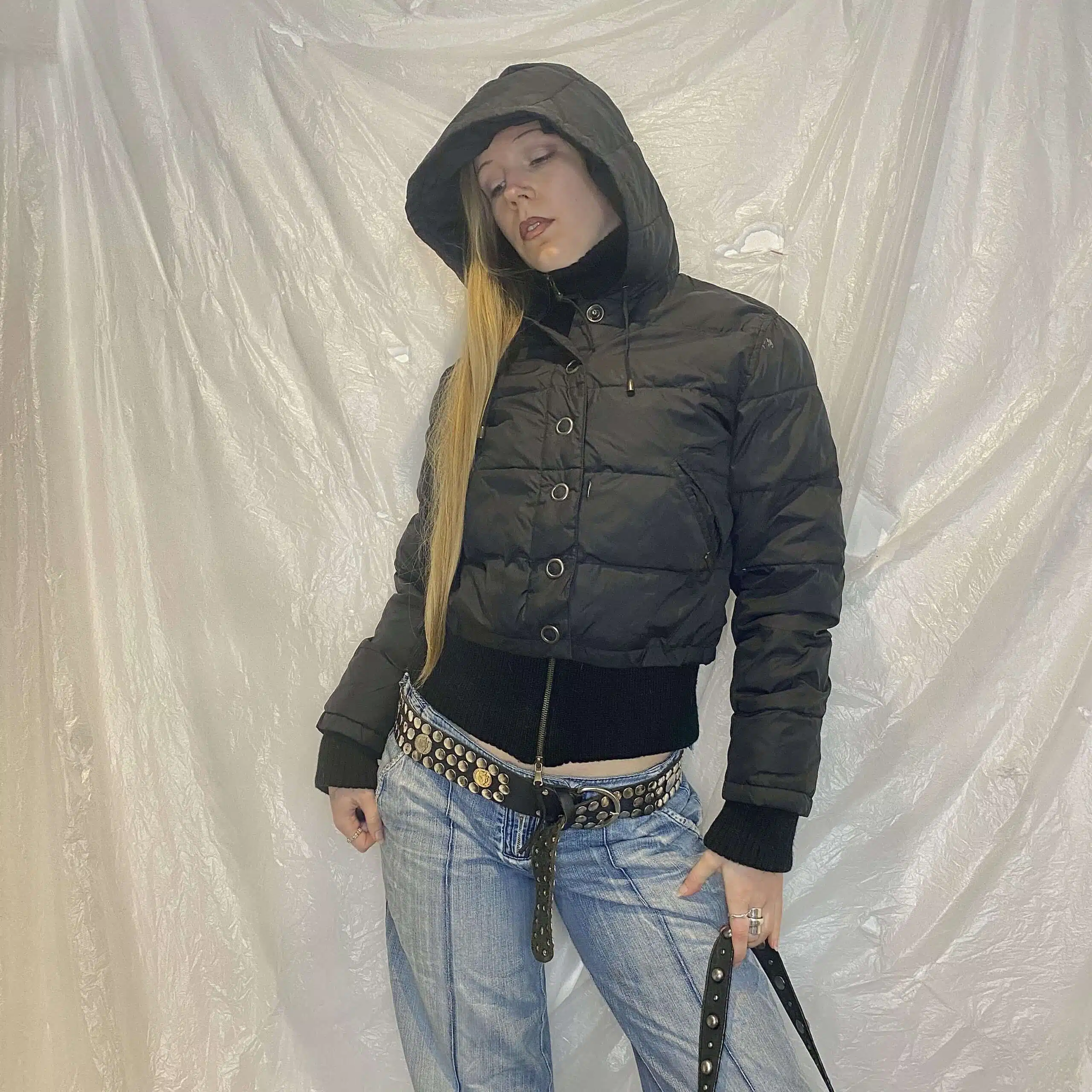 Y2K Phard Black Cropped Puffer Coat (M/L) - Image 2