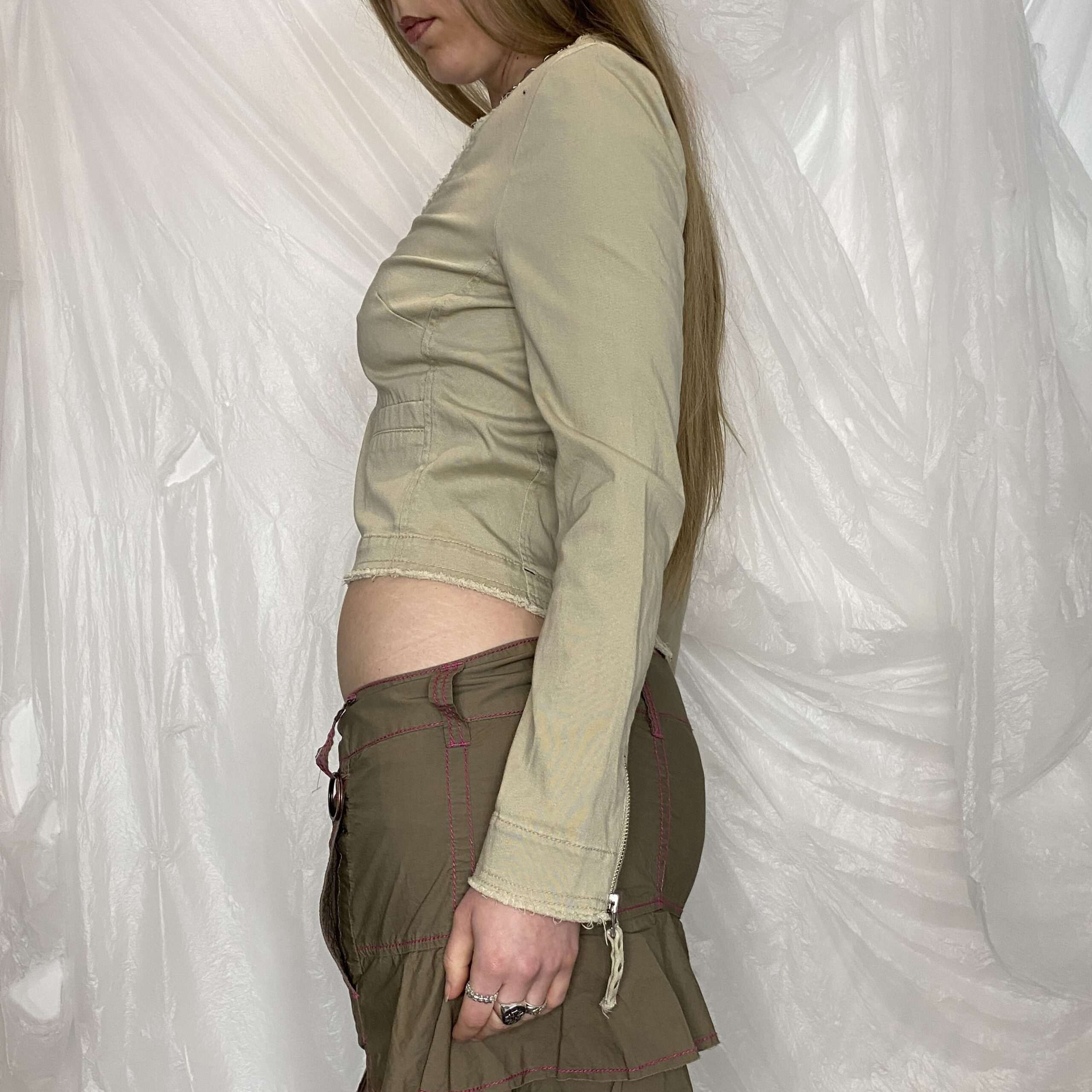 Vintage Utility Studded Zip Up Cropped Jacket (M) - Image 5