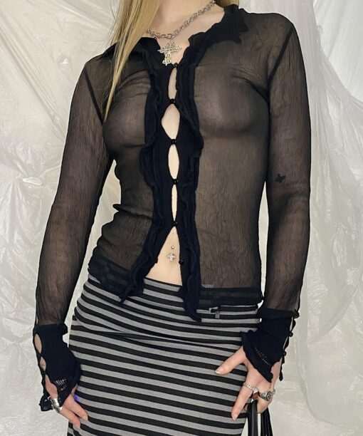 Vintage Intimissimi Sheer Ruffle Blouse (S)