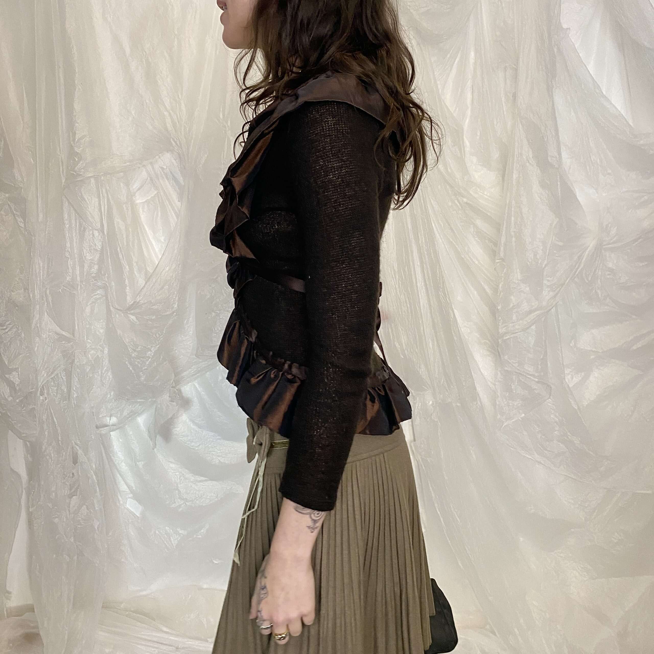 90s Parisian ruffle Tie Cardigan (XS) - Image 4