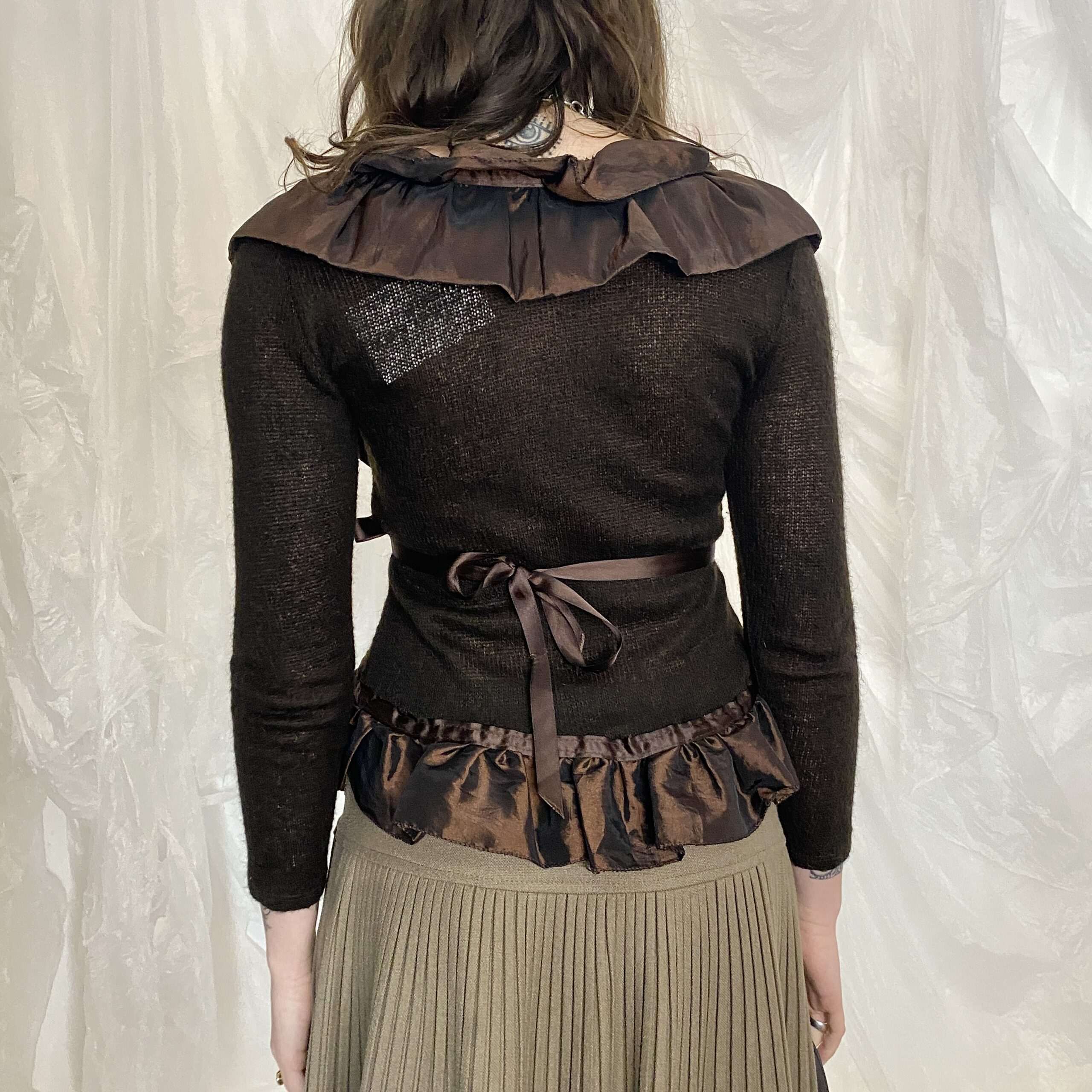 90s Parisian ruffle Tie Cardigan (XS) - Image 5
