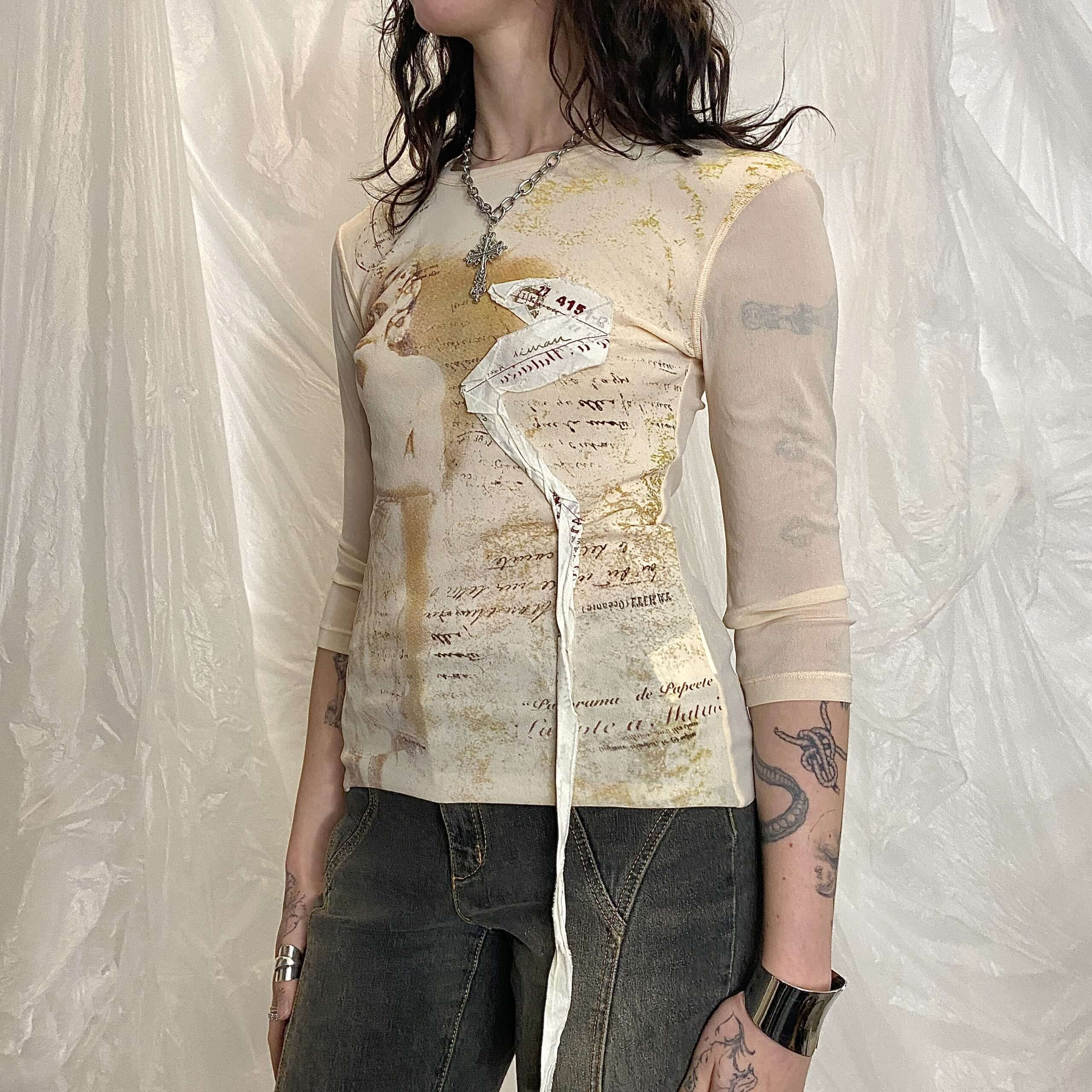 Vintage IKKS Mesh Graphic Long Sleeve (S/M) - Image 2