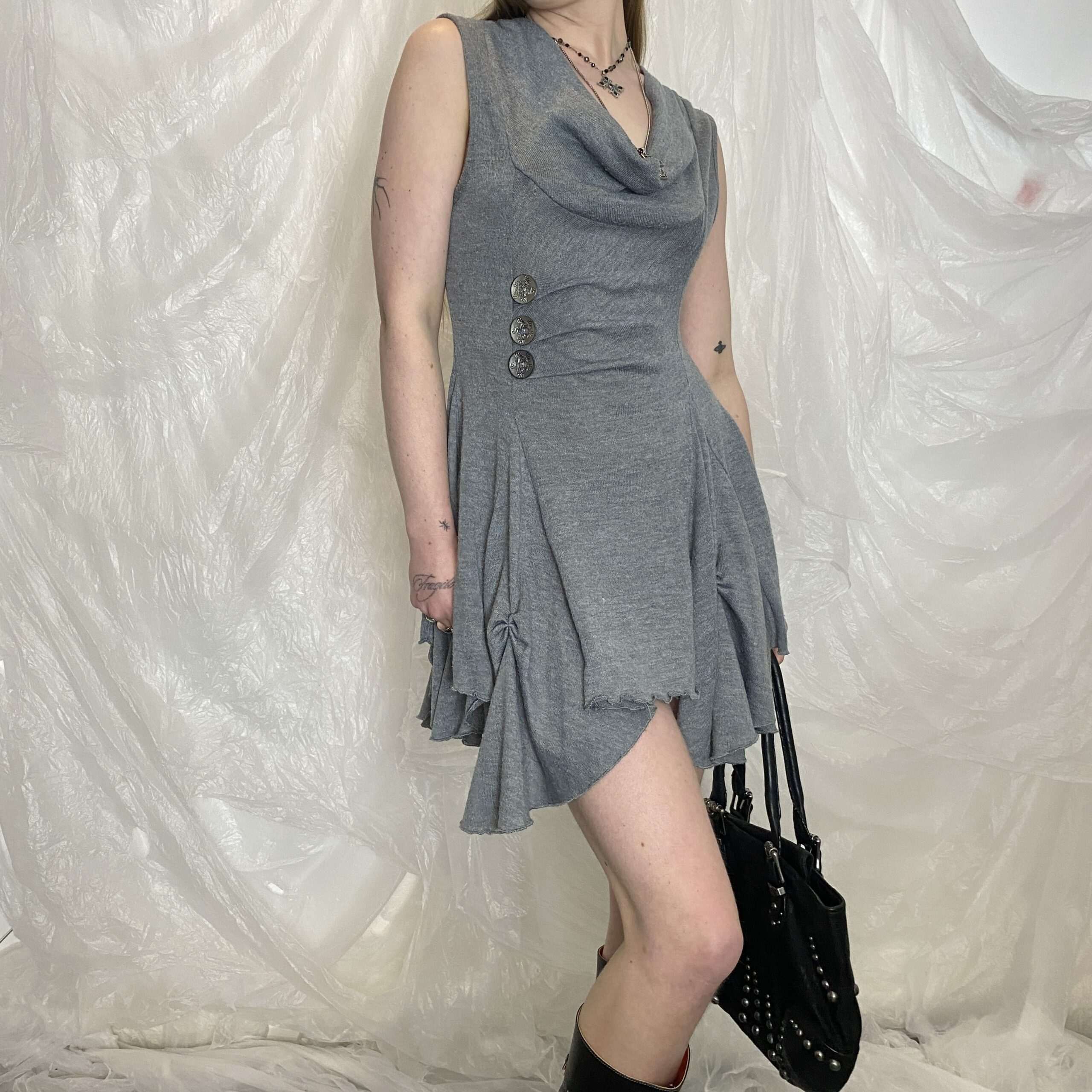 Vintage Asymmetrical Grey Fairy Dress (M) - Image 2