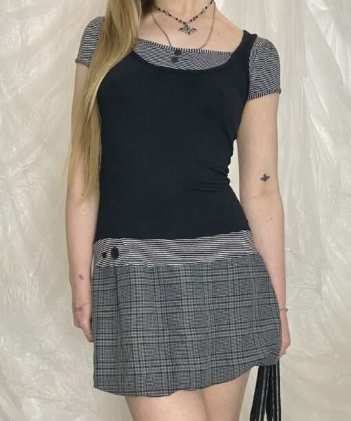 Vintage Parisian Coquette Striped Mini Dress (S)