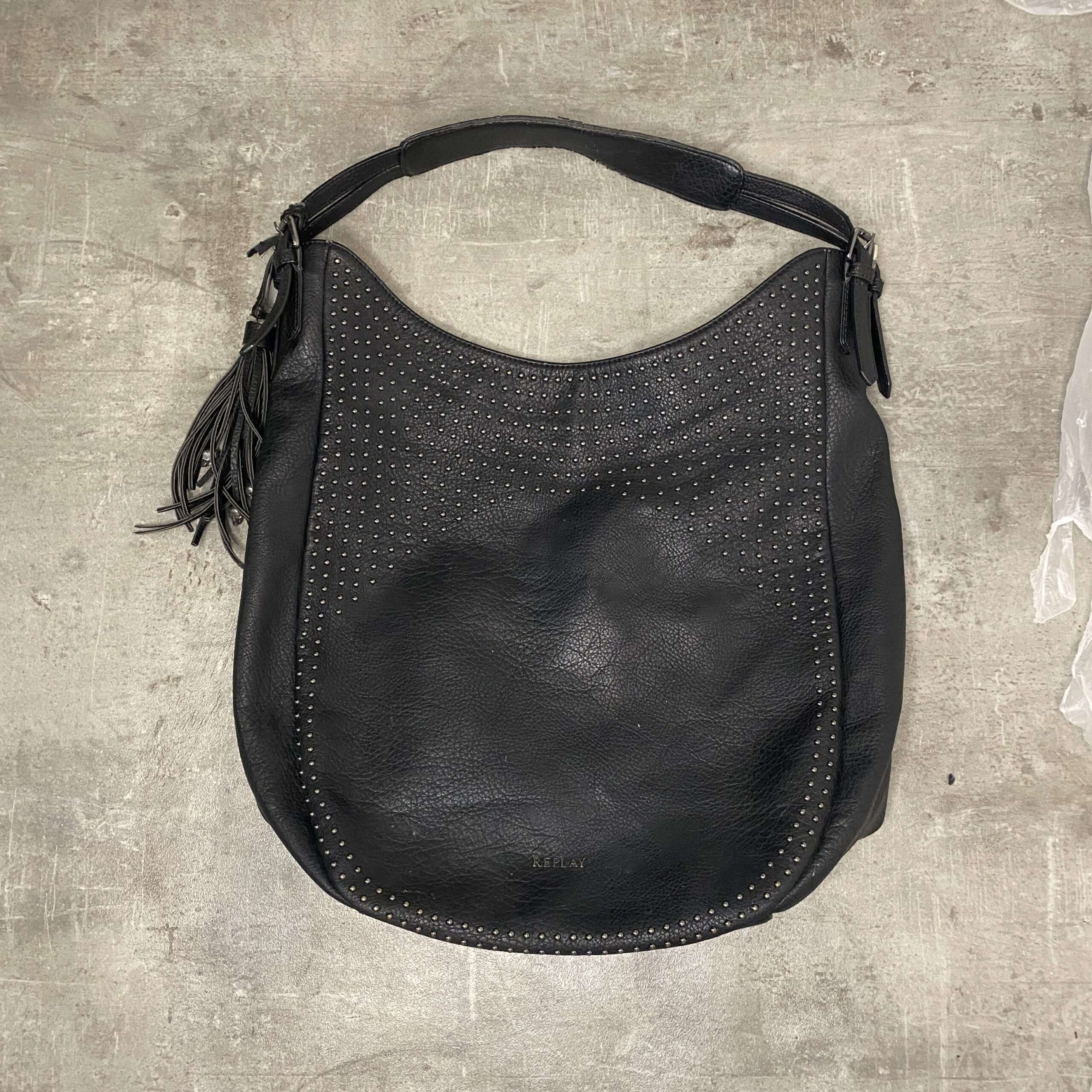 Vintage Replay Skull Leather Slouch Bag
