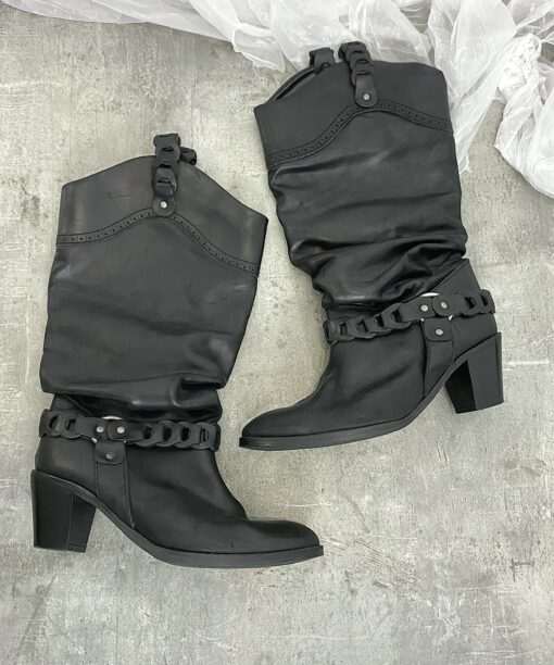 Vintage Grunge Leather Slouch Cowboy Boots (UK 8 EU 41 US 10)