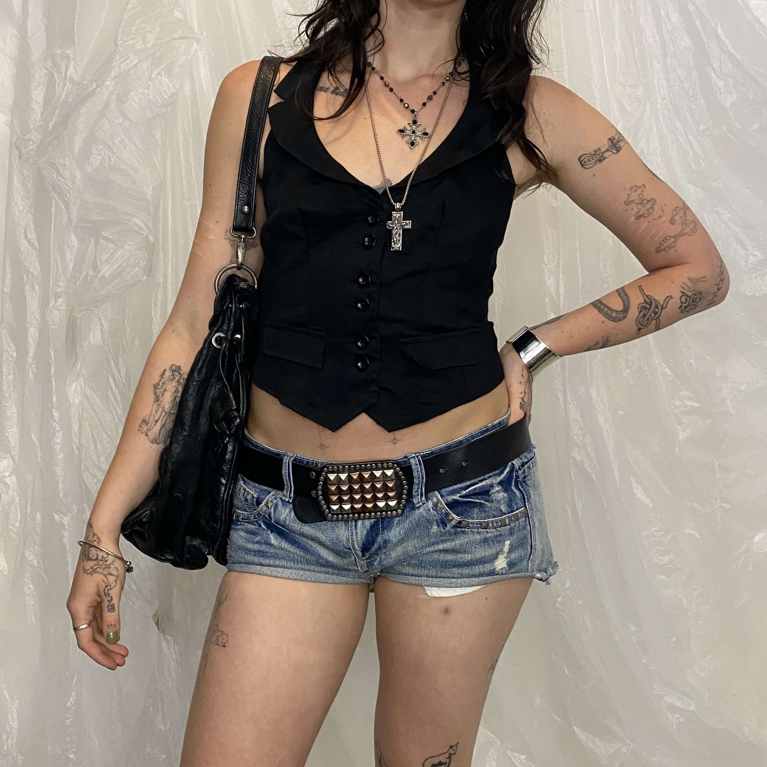 Indie Sleaze Black Button up Waistcoat (XS/S)
