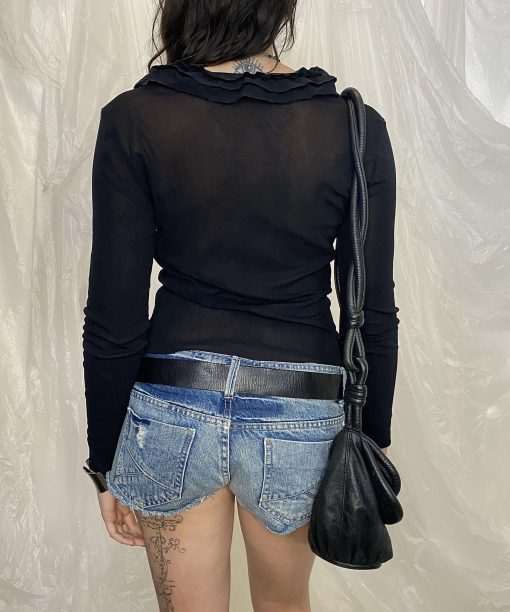 Vintage Kookai Mesh Ruffle Button Blouse (XS/S) - Image 3