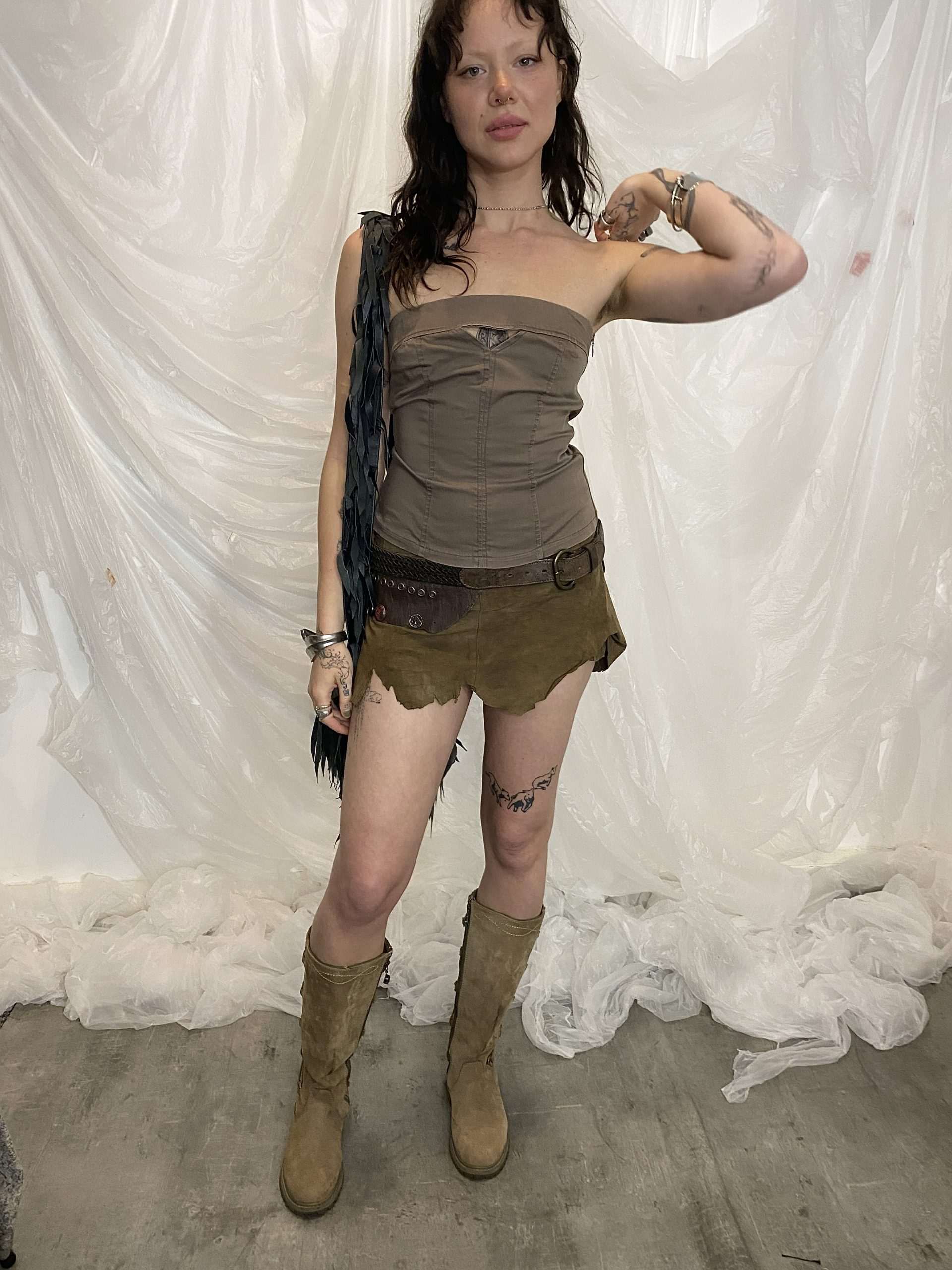 Vintage Suede Brown Festival Skirt (XS/S) - Image 6