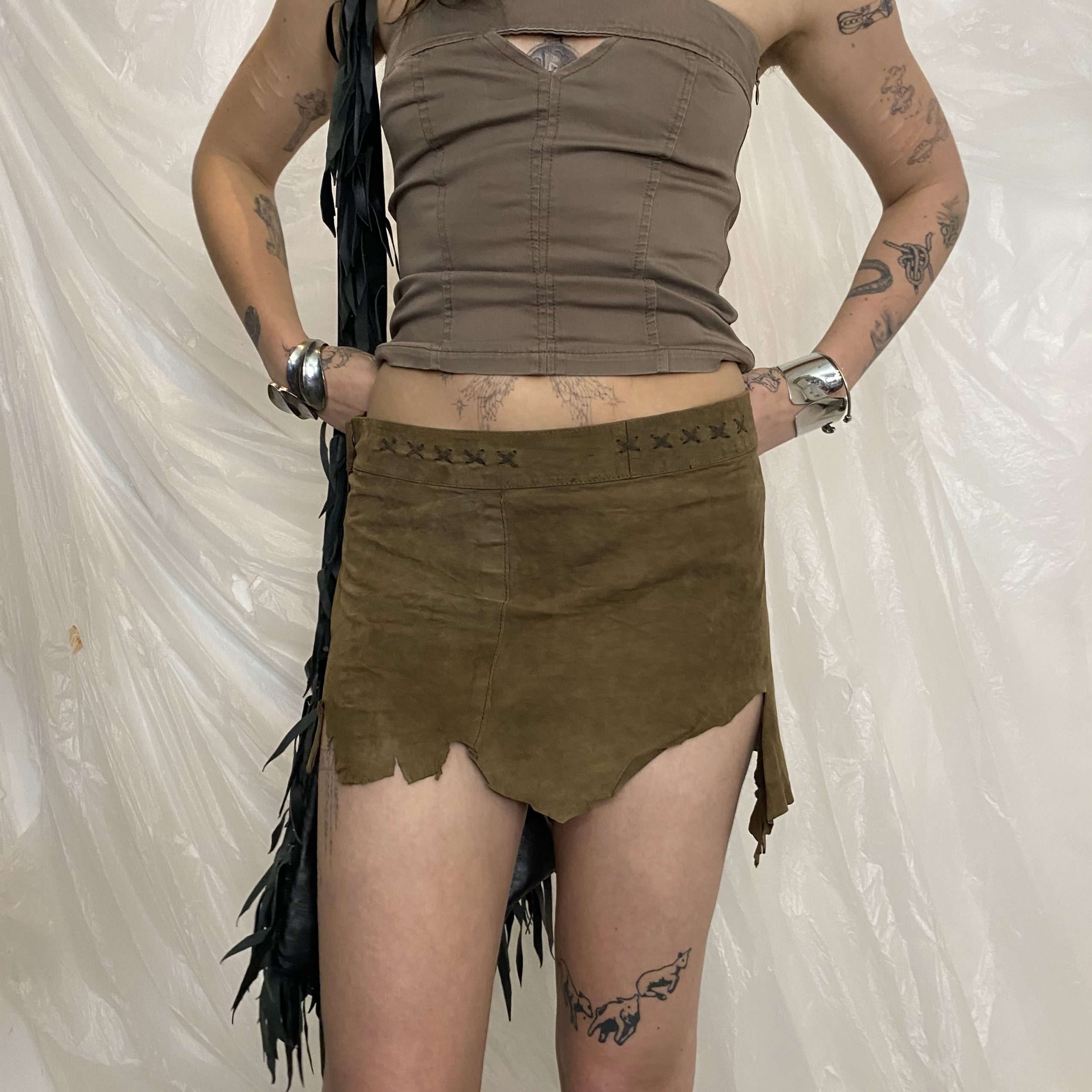 Vintage Suede Brown Festival Skirt (XS/S) - Image 2