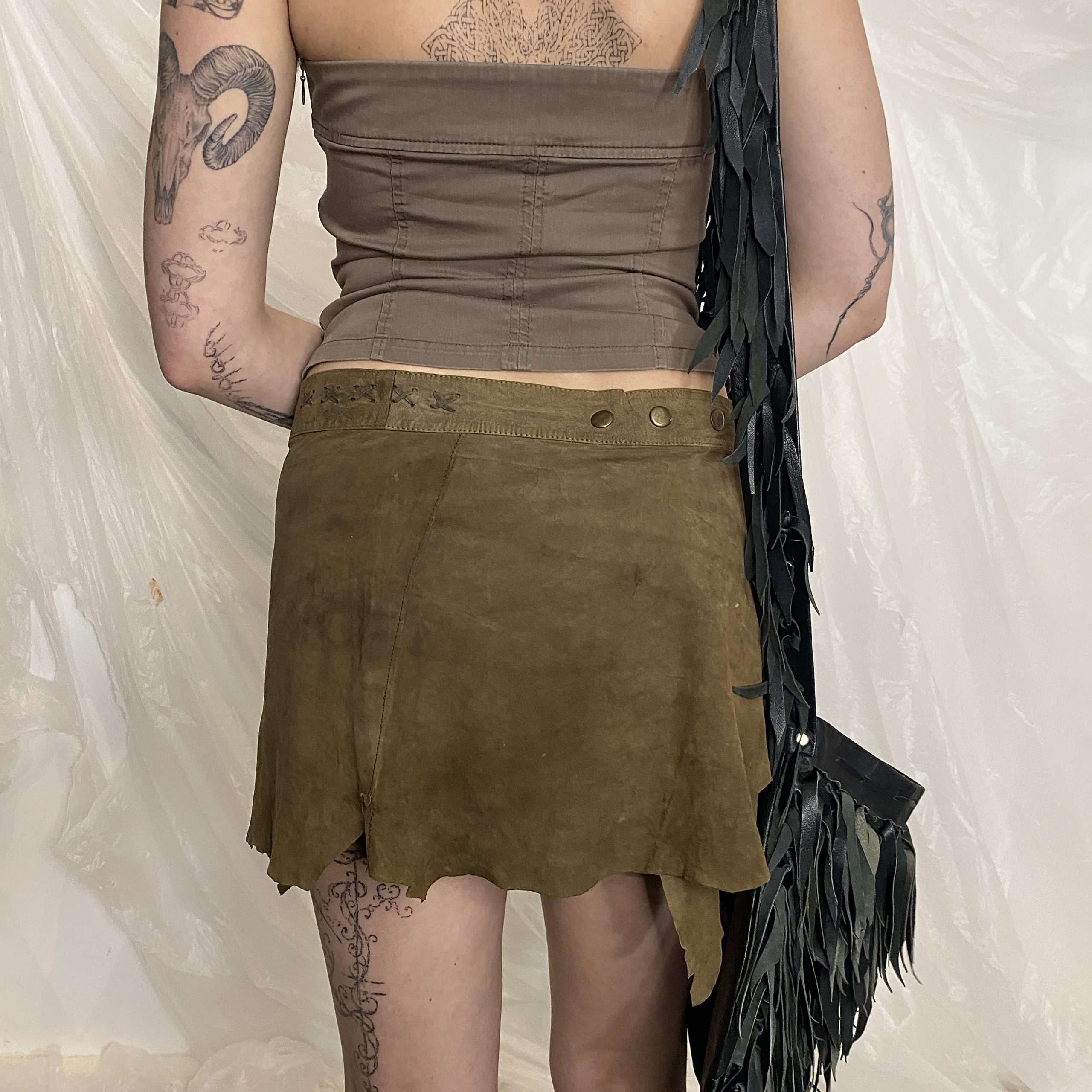 Vintage Suede Brown Festival Skirt (XS/S) - Image 4