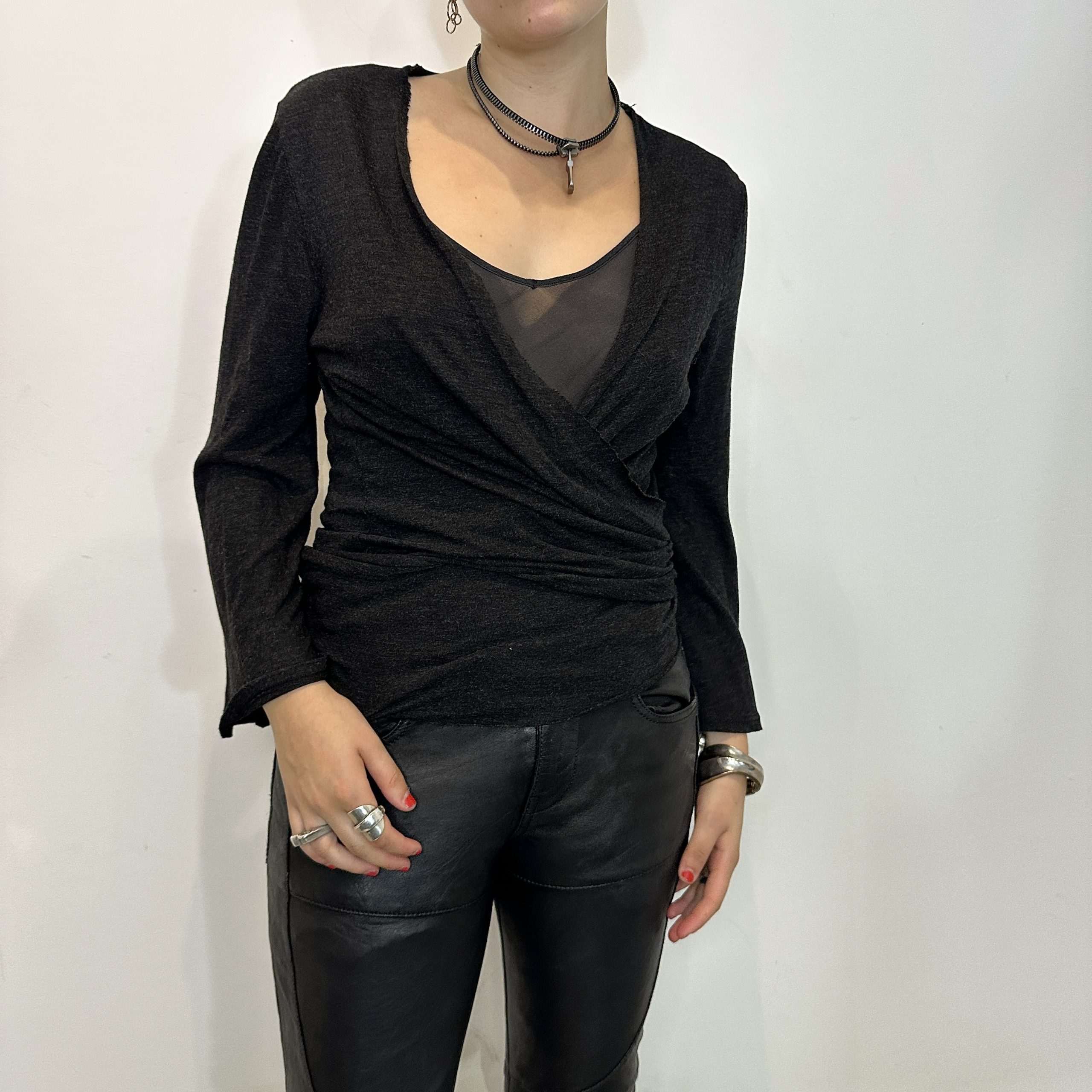Vintage Sheer Knit Wrap Cardigan (XS/S) - Image 2