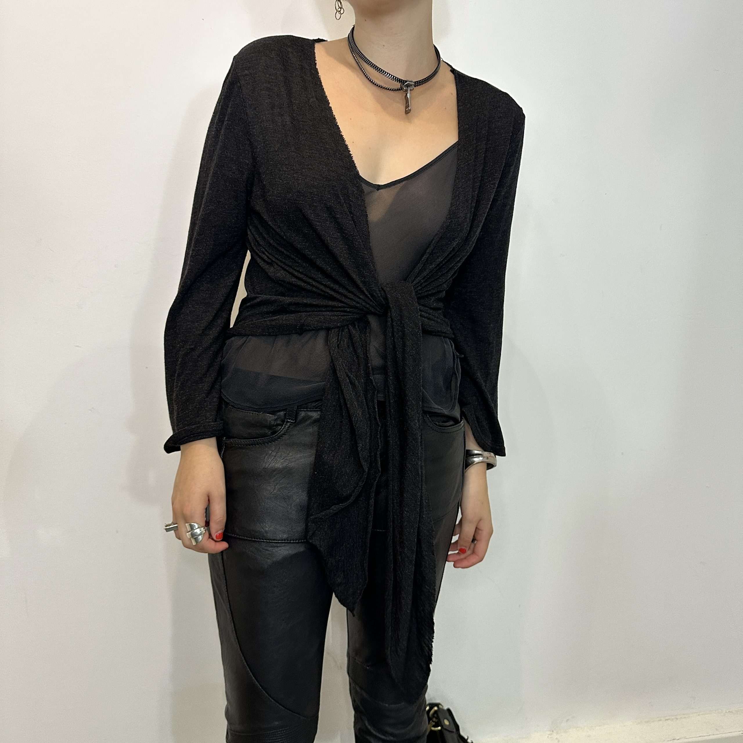 Vintage Sheer Knit Wrap Cardigan (XS/S) - Image 3