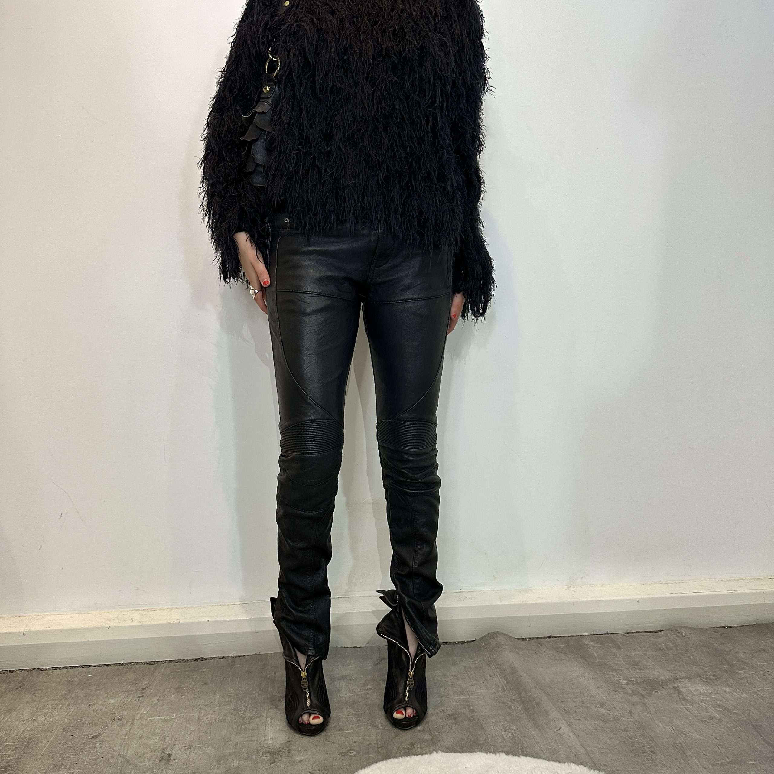 Vintage All Saints Motocross Leather Skinny Trousers (XS/S)