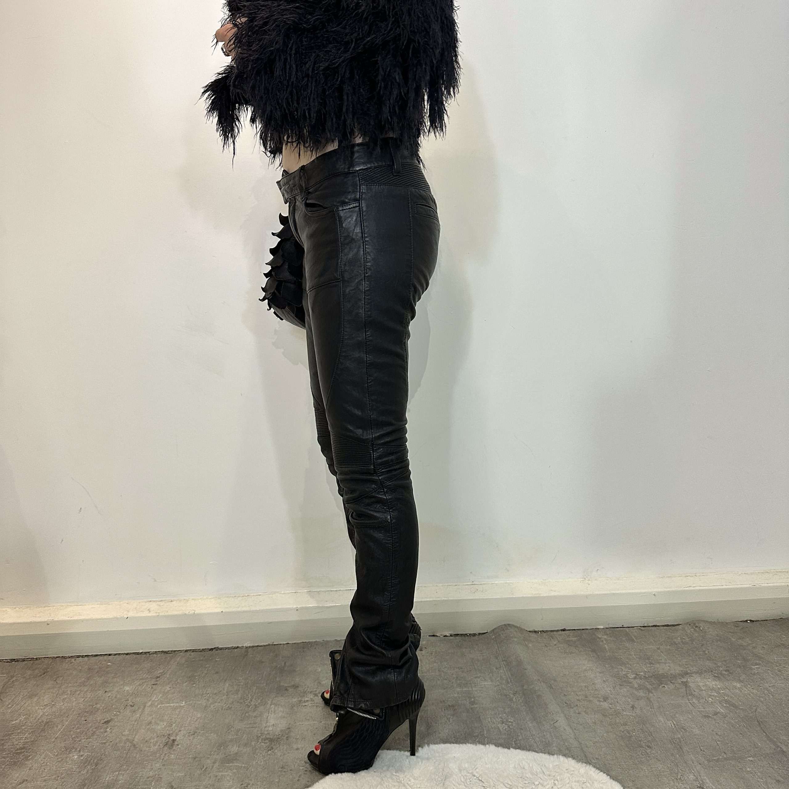 Vintage All Saints Motocross Leather Skinny Trousers (XS/S) - Image 2