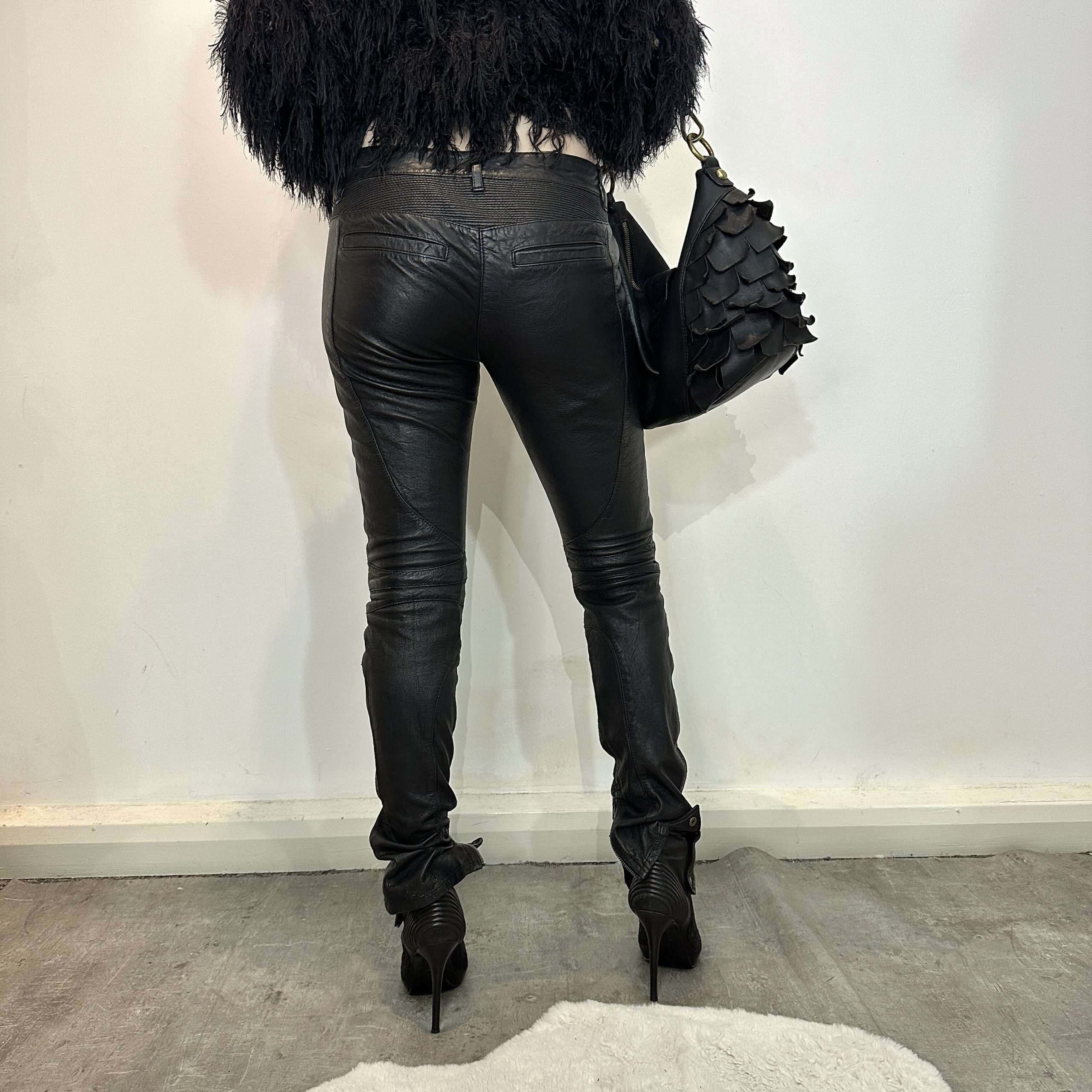 Vintage All Saints Motocross Leather Skinny Trousers (XS/S) - Image 3