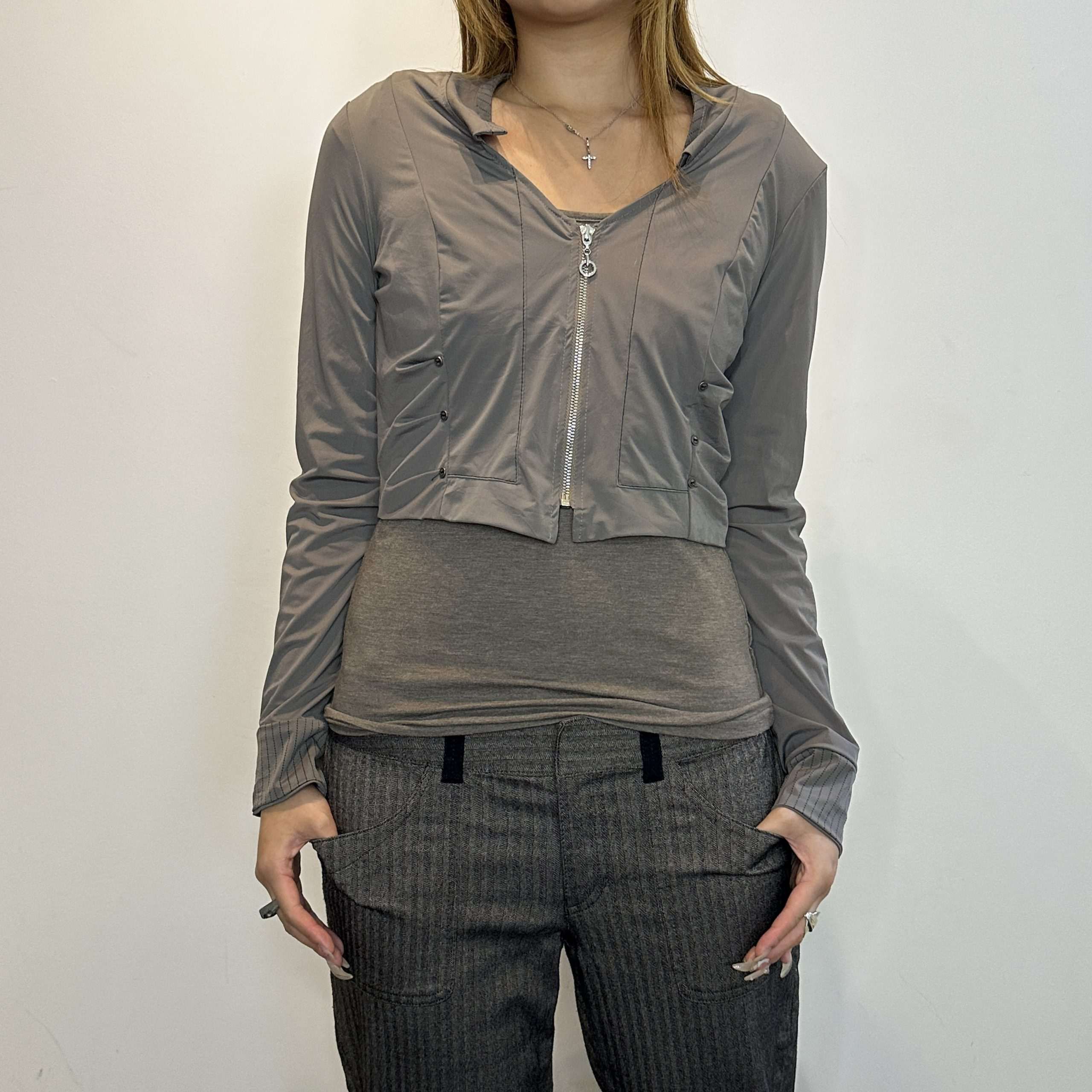 Vintage Utility Zip Cropped Light Jacket (M)