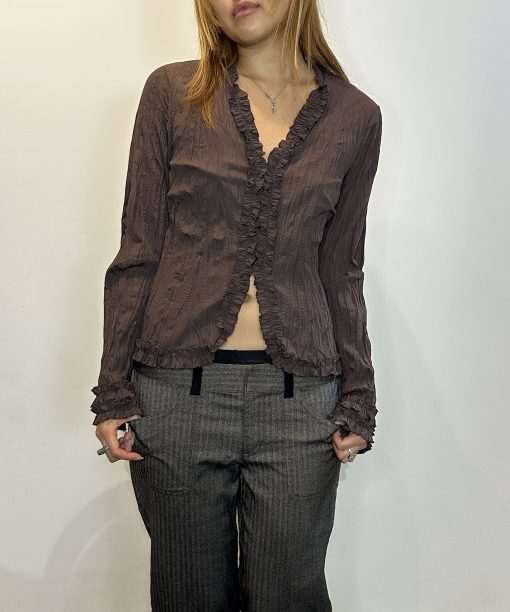 Vintage Parisian Ruffle Fasten up Blouse (S)