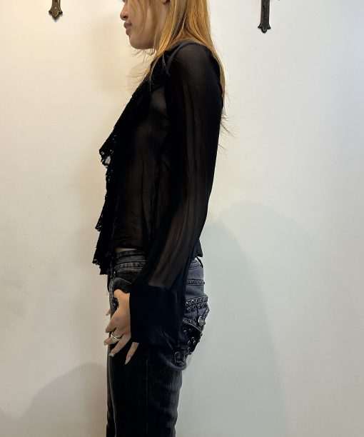 Alternative view of Vintage Sheer Blouse with Lace Trim (XS-S)