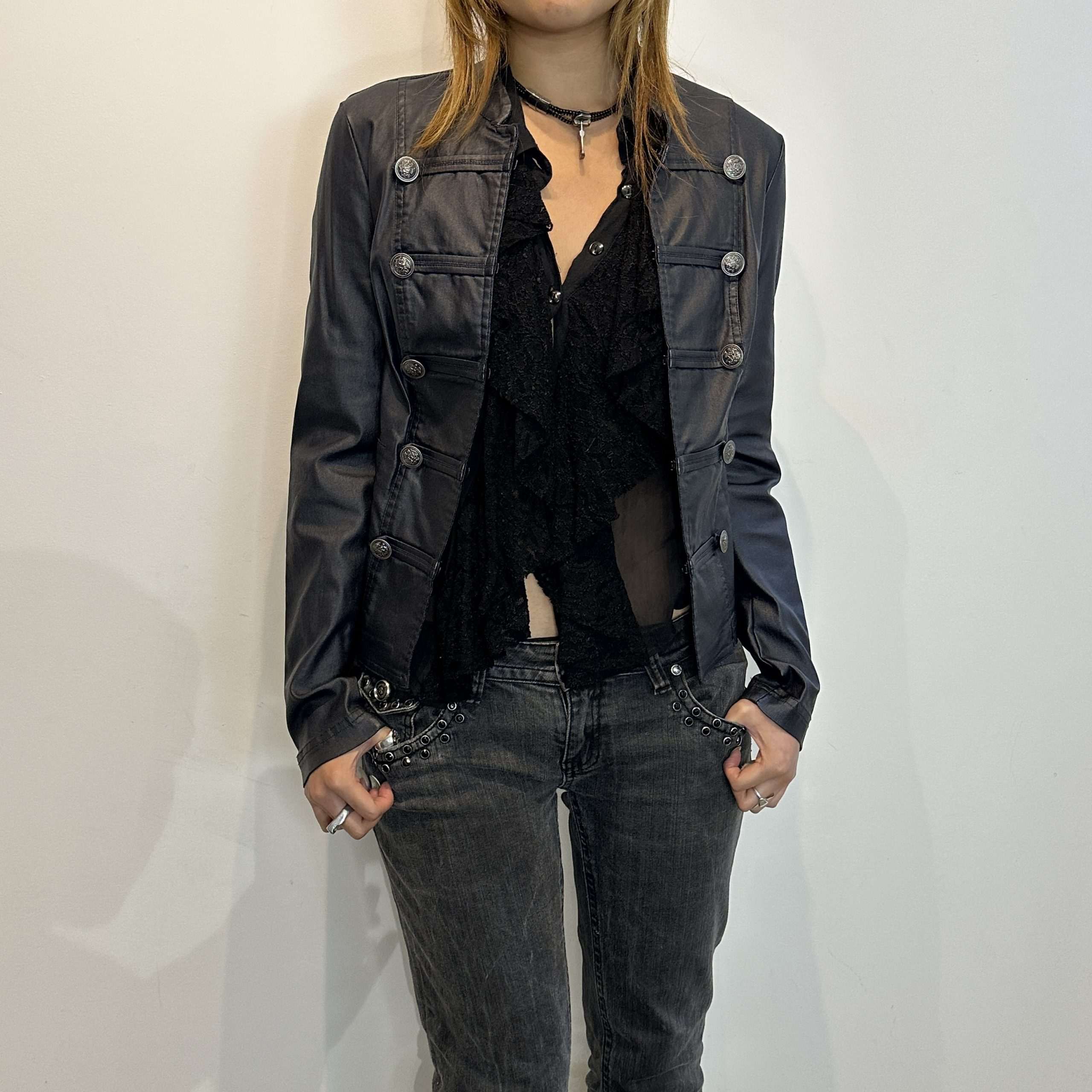 Vintage Military Double Breasted Jacket (S) - Image 2