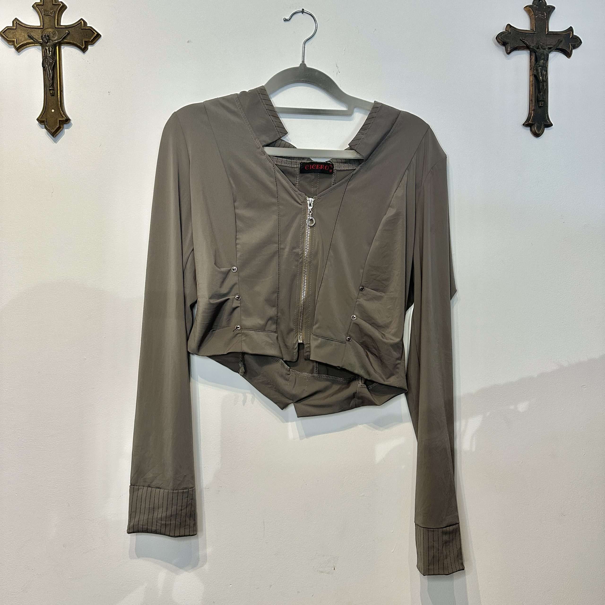 Vintage Utility Zip Cropped Light Jacket (M) - Image 2