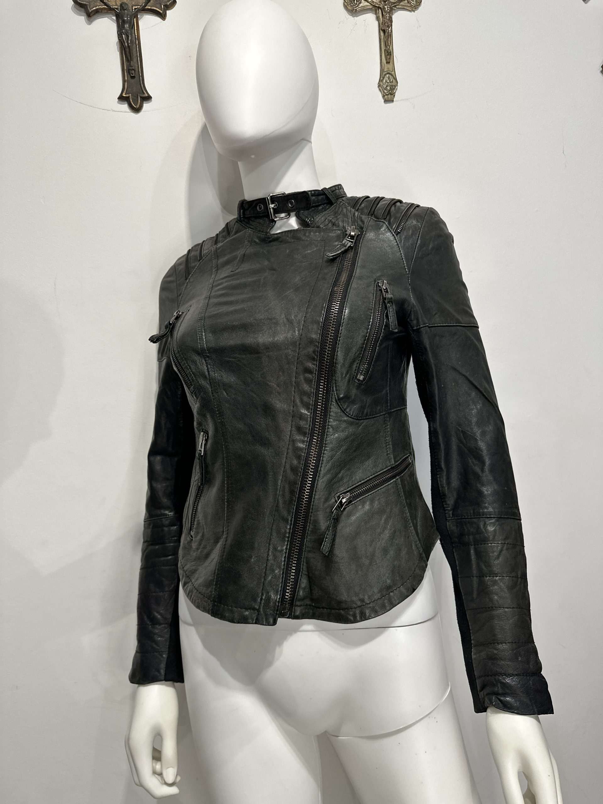 Vintage Zipper Moto Fitted Biker Jacket (XS/S) - Image 10