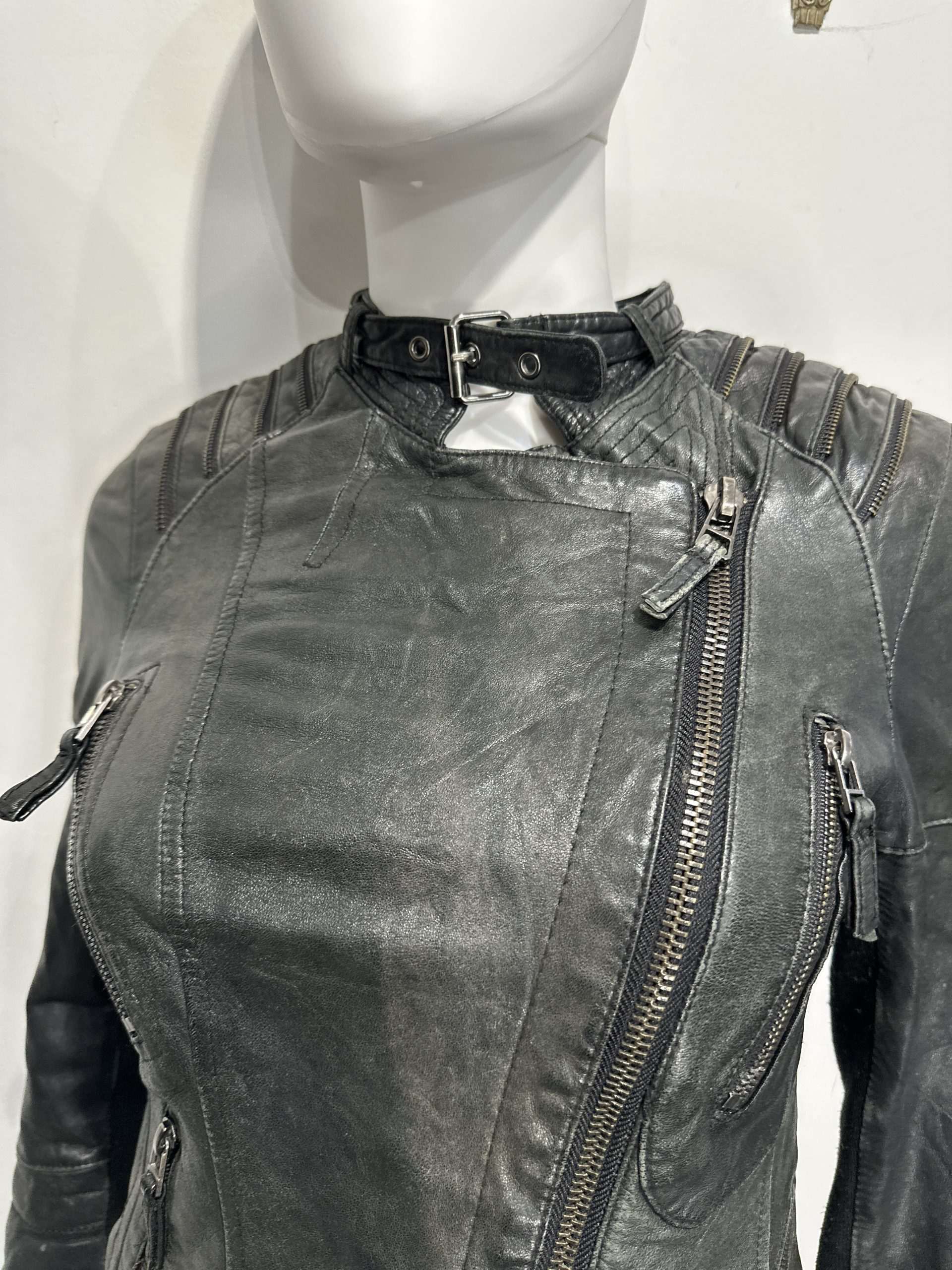 Vintage Zipper Moto Fitted Biker Jacket (XS/S) - Image 8
