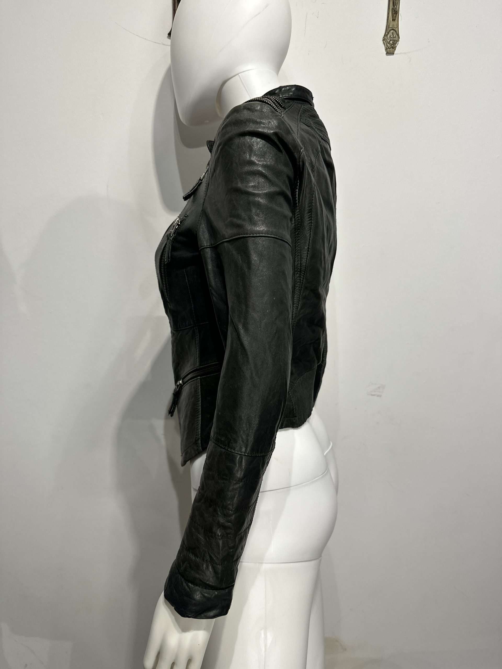 Vintage Zipper Moto Fitted Biker Jacket (XS/S) - Image 7
