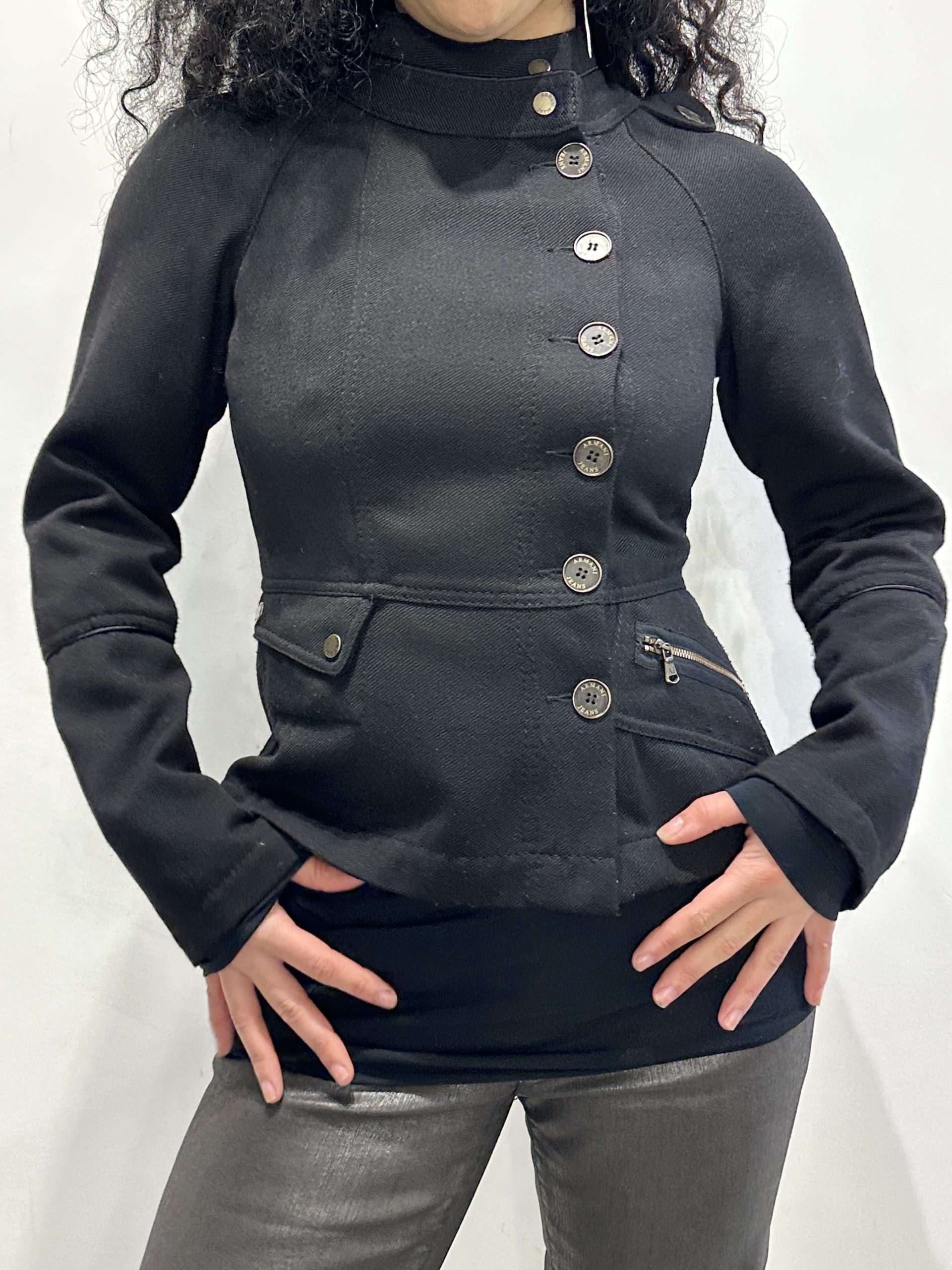 Vintage Armani Black Military Jacket (S) - Image 2