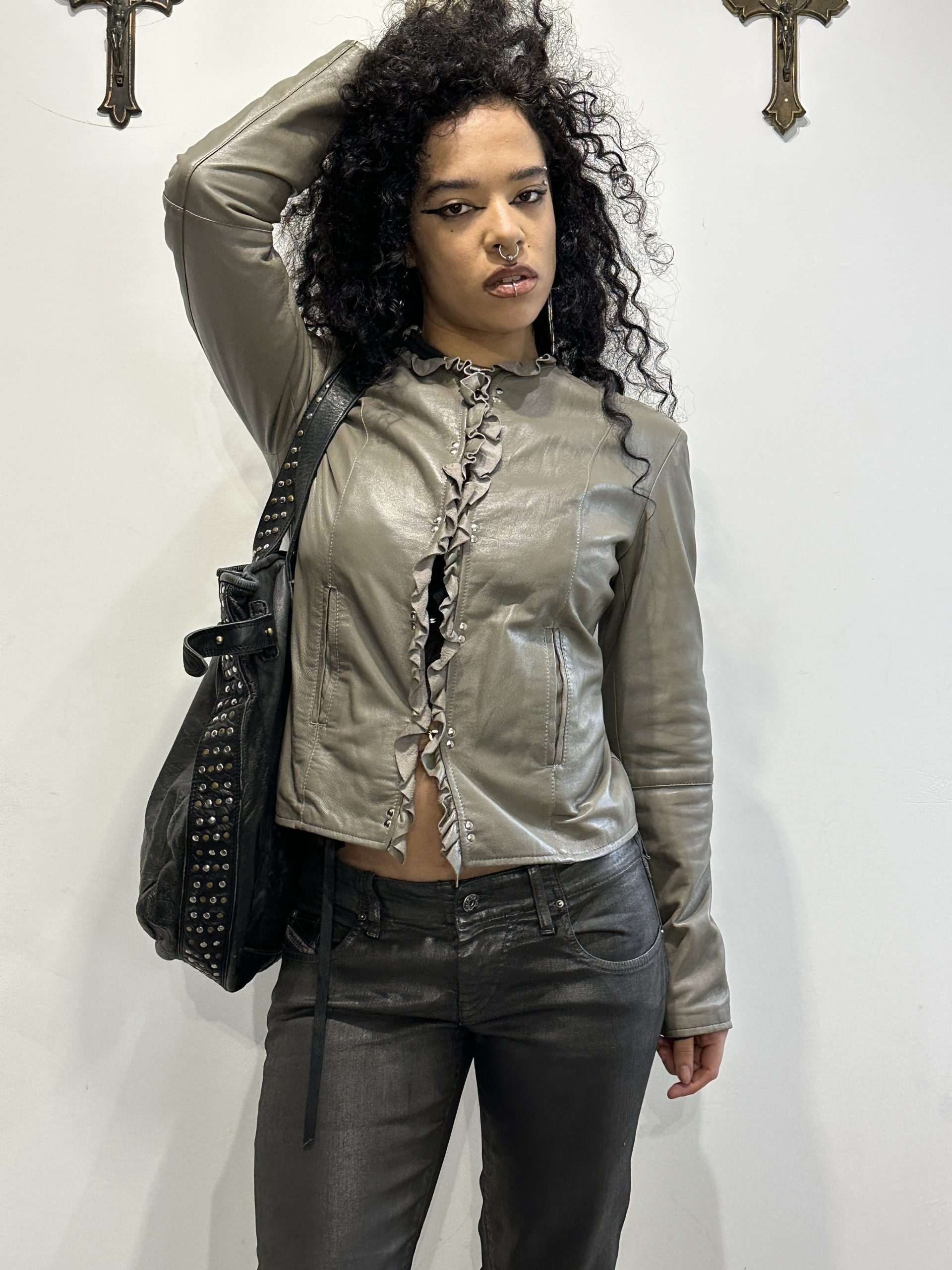 Vintage Soft Gothic Leather Cropped Jacket (S-M)