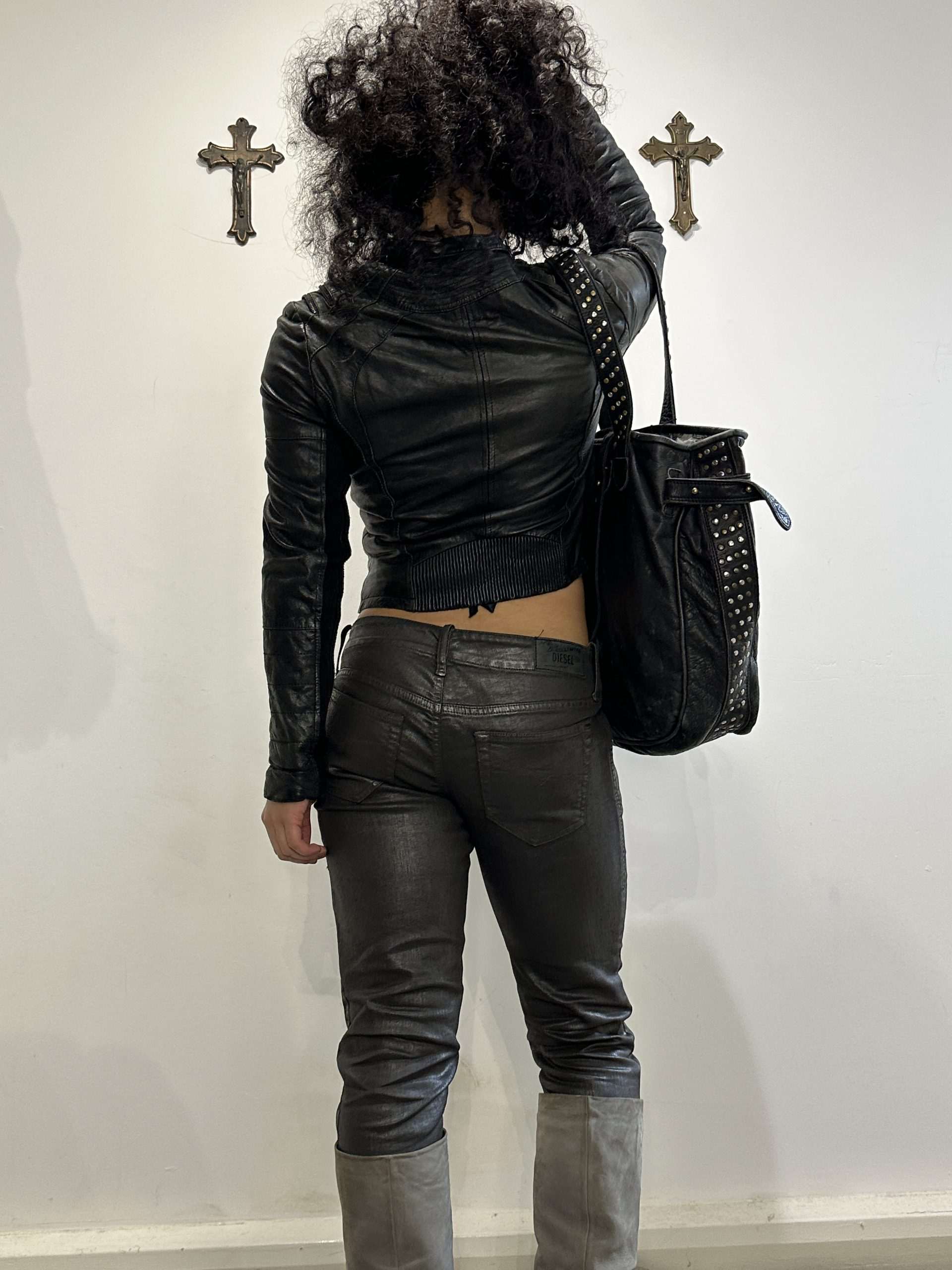 Vintage Zipper Moto Fitted Biker Jacket (XS/S) - Image 4