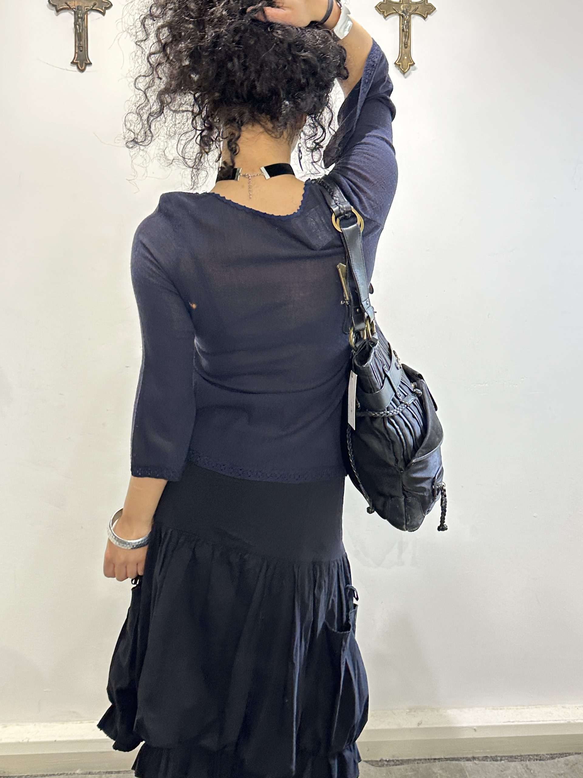 Vintage Italian Lace-up Front Ruffle Gothic Blouse (S/M) - Image 4