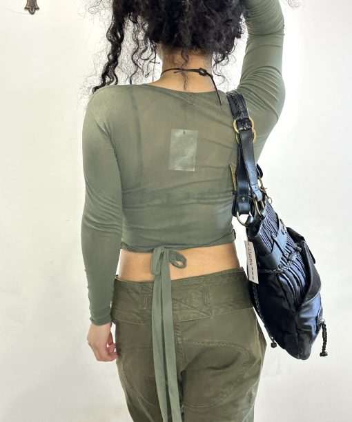 Alternative view of Vintage Green Tie Wrap Mesh Top (S-M)