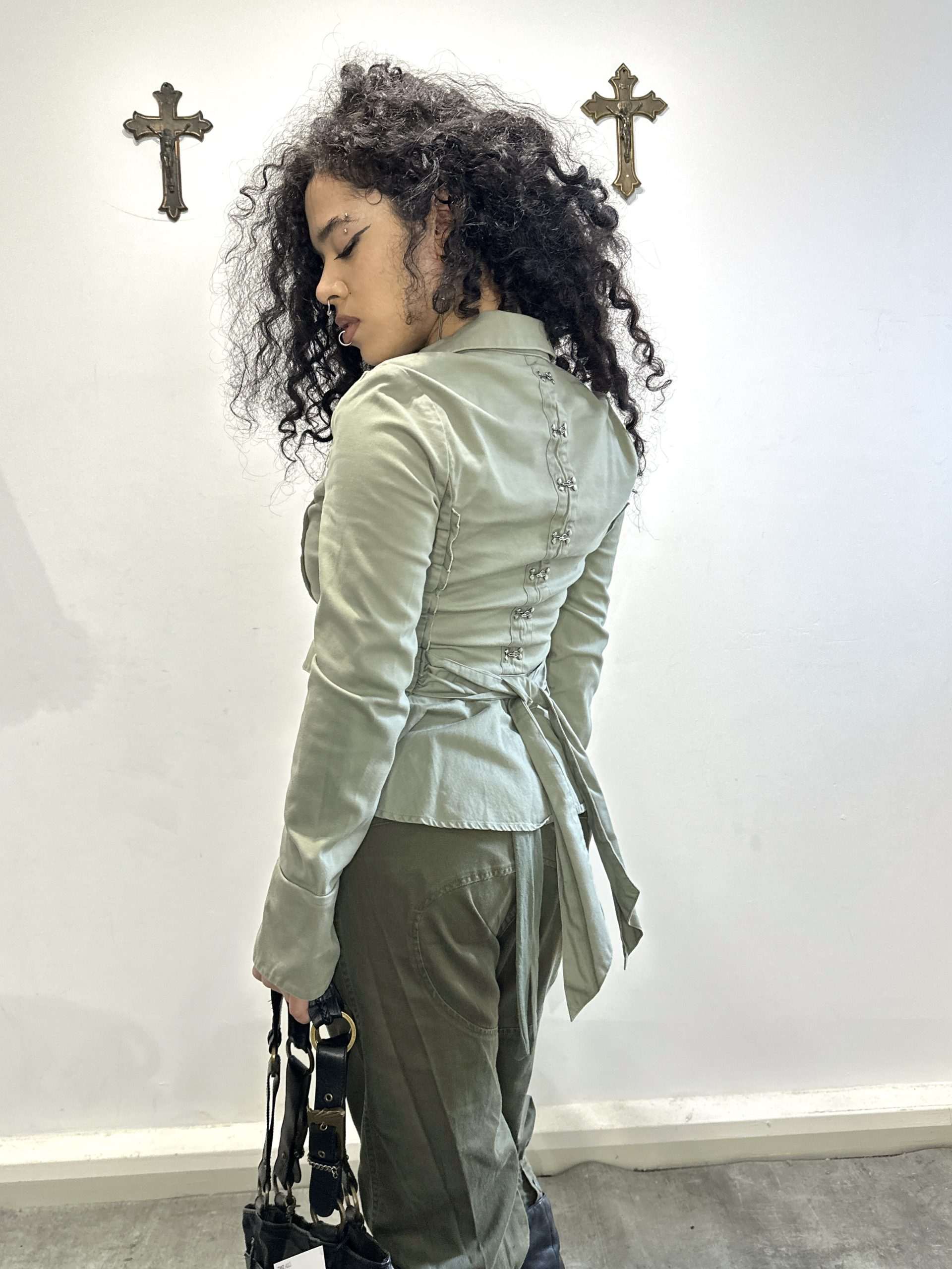 Vintage Metal Fasten Fitted Tie Back Jacket (S/M)