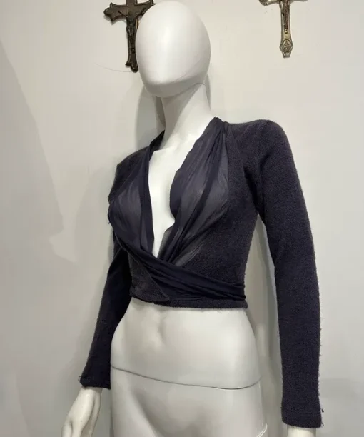 Alternative view of Vintage Italian Purple Wrap Mesh Longsleeve Cardigan (XS/S)