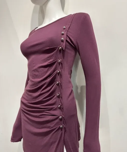 Alternative view of Vintage Avant Garde Purple Button asymmetrical long sleeve top (S/M)