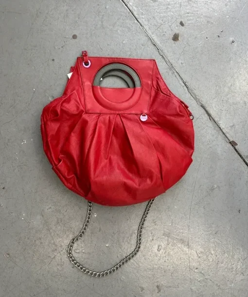 Vintage Red Leather Diesel Avant Garde Chain Slouch Handbag
