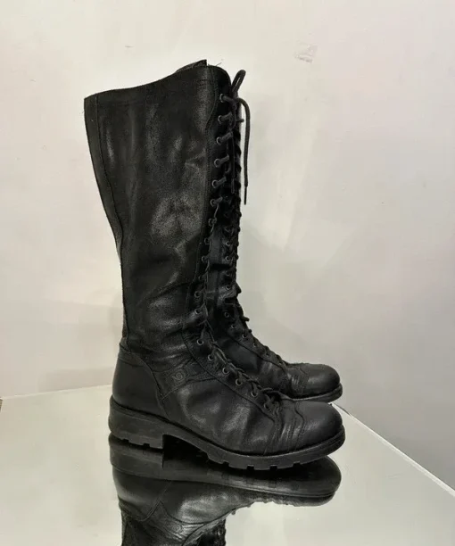 Vintage Steampunk Victorian Grunge Black Leather Lace up Front Knee High Boots