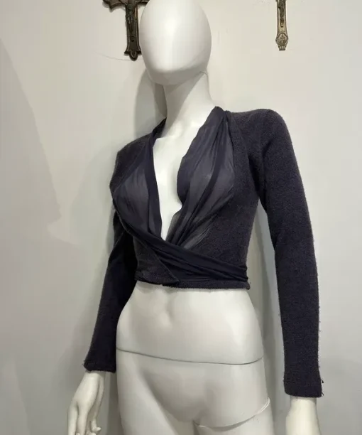 Vintage Italian Purple Wrap Mesh Longsleeve Cardigan (XS/S)