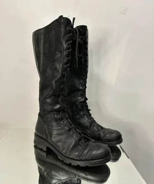 Alternative view of Vintage Steampunk Victorian Grunge Black Leather Lace up Front Knee High Boots