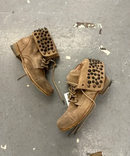 Vintage Deadstock AllSaints Leather Suede Slouch Ankle Boots with Spikes (UK 4)