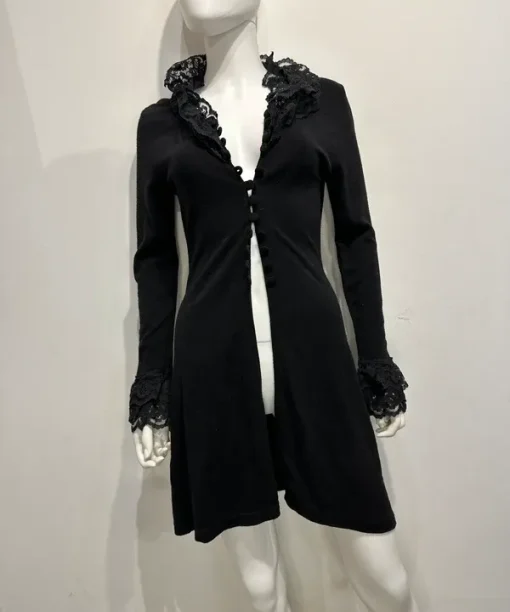 Vintage Gothic Morgan de Toi Button Front Cardigan with Lace Trim and Cuffs (S)