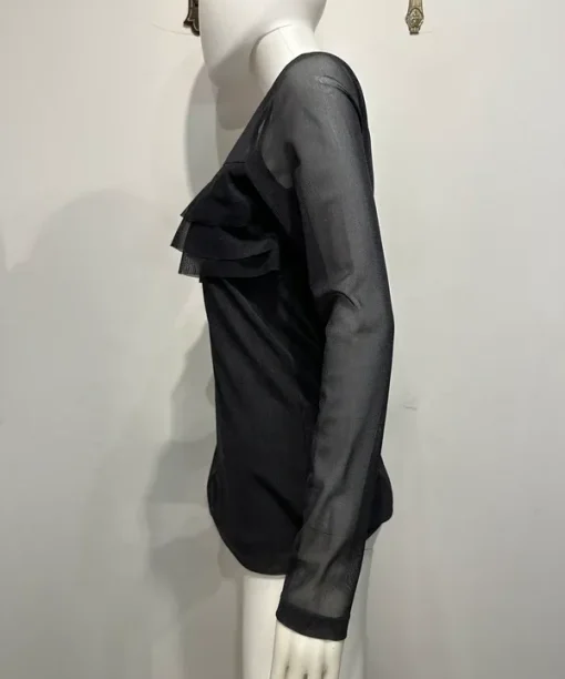 Alternative view of Vintage Cop Copine Ruffle Mesh Longsleeve Top (S/M)