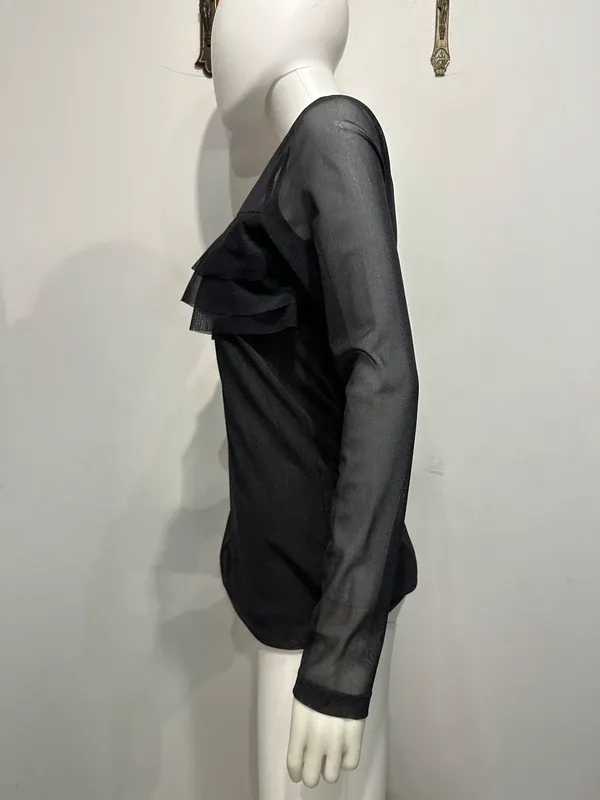 Vintage Cop Copine Ruffle Mesh Longsleeve Top (S/M) - Image 2