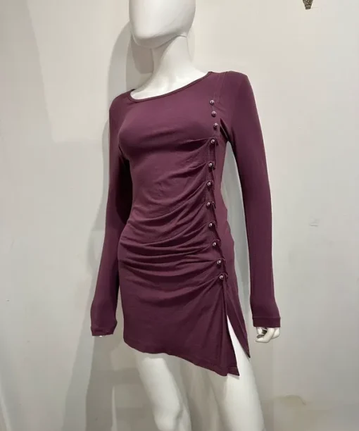 Vintage Avant Garde Purple Button asymmetrical long sleeve top (S/M)